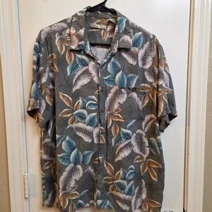 Batik Bay Mens XL Tropical Leaf Print Button Up Shirt Short Sleeve Rayon